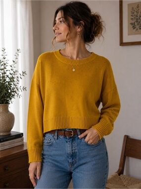H&M Marigold Yellow Boxy Knit Sweater – Size M